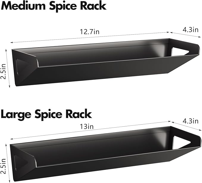 2 Pack Magnetic Spice Rack for Refrigerator,Black Fridge Kitchen Organizer and Storage Shelf,Tilted Magnetic Shelf Fridge Organizer for Easy to access