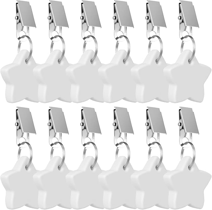 12 Pack Tablecloth Weights, Tablecloth Pendant Stones with Metal Clips, Heavy Marble Tablecloth Hangers, Stainless Steel Table Cover Clamps for Decoration, Outdoor, Picnic, Family Dinner Party