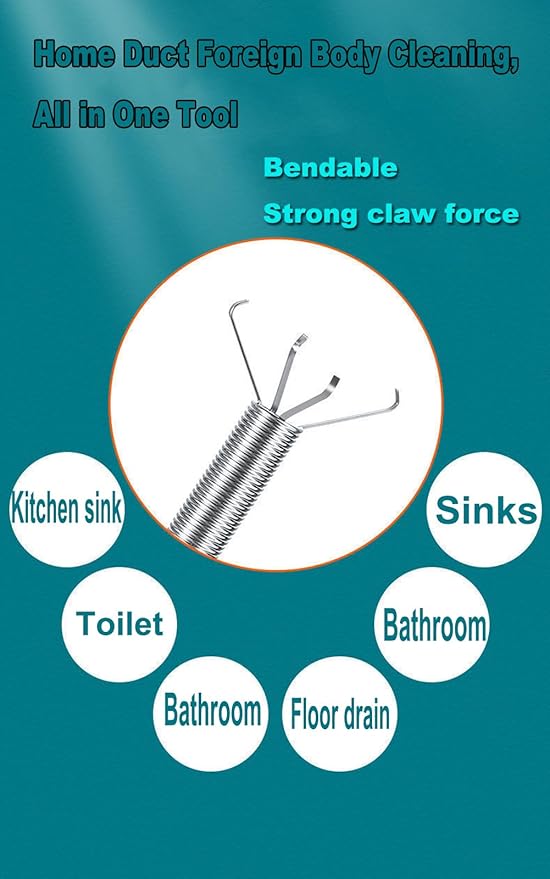 Drain Snake, Bendable Hose Stainless Steel Sewer Clog Removal Tool for Kitchens, Bathrooms, Showers and Tubs Flexible Gripping Claw Picker Tool (34 Inch)