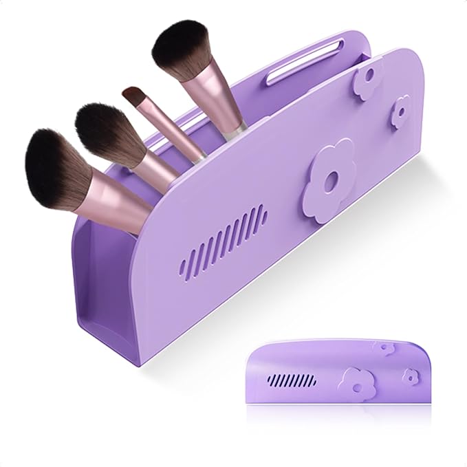 Travel Silicone Makeup Brush Holder with Breathable Lightweight Cosmetic Organizer Bag - Portable, Stylish, Versatile | Ideal Makeup Brush Case Pouch (Purple)