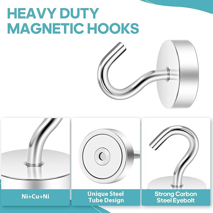 Neosmuk Magnetic Hooks, Cruise Ship Essentials, 40lb+ Heavy Duty Magnetic Hooks for Cruise Cabins, Refrigerator, Grill, Hanging, and Travel | Extra Strong Must-Haves Magnet Hook,Silver,Pack of 20