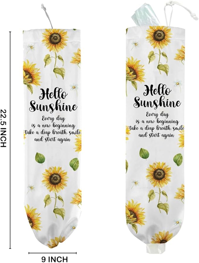 Sunflower Plastic Bag Holder for Kitchen Essentials, Wall Mount Grocery Bag Holder for Plastic Bags, Sunflower Reusable Grocery Bags Storage Dispenser for Home Kitchen Pantry, Hello Sunshine