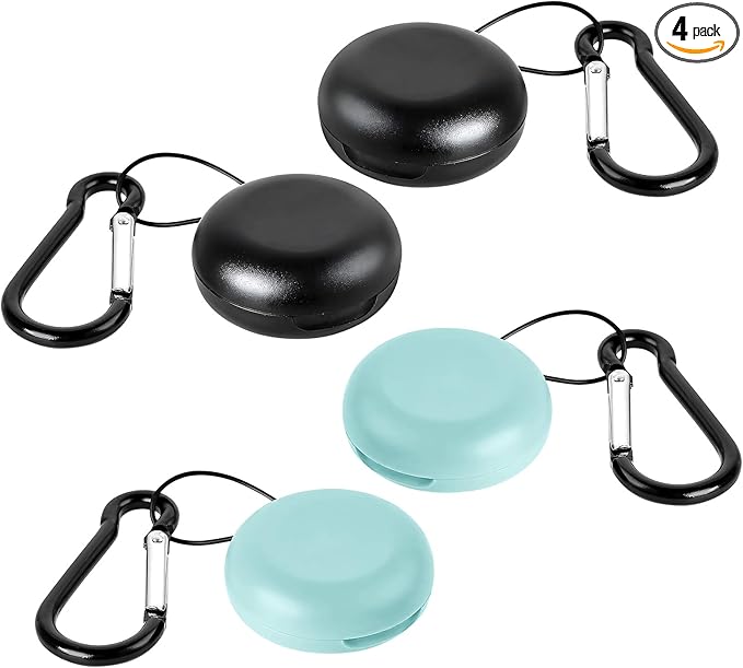 4PCS Mini Earplug Storage Case with Keychain Clip, Blue and Black