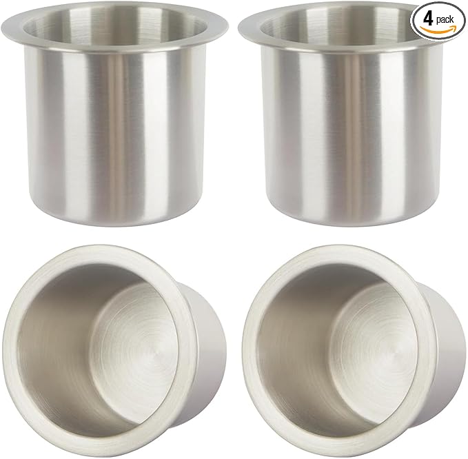 4Pcs Drop-in Cup Holder,304 Stainless Steel Automotive Cup Holders,Silver Poker Table Drink Holder Dining Table Cinema Sofa Yacht Boats Cars Touring RV Car Drop-in Drink Cup Holder