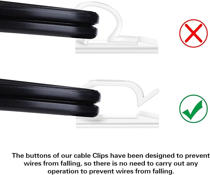 60 PCS XHF 3/4” Adhesive Cable Wire Clips Clear, Outdoor Christmas Light Clips, Cable Staples Cable Management Wire Organizer Cord Holder for Under Desk, Car, Wall, TV PC Ethernet