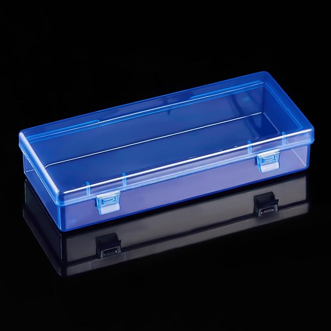 Goodma 6 Pieces Rectangular Empty Mini Clear Plastic Organizer Storage Box Containers with Hinged Lids (Blue, 6.1 x 2.6 x 1.2 inch)
