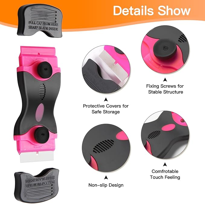 Razor Blade Scraper Tool Kit - 2Pack Razor Scrapers & 20Pcs Extra Blades, Plastic Paint Scraper Tool, Razor Scraper Tool for Glass Top Stove, Paint Scrappers for Cleaning Window, Cooktop, Oven, Floor