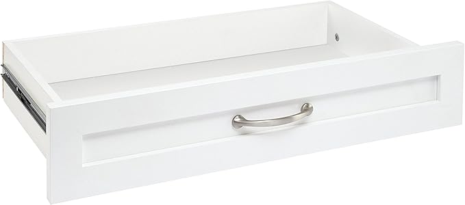 ClosetMaid SuiteSymphony Wood Closet Drawer, Add On Accessory, Shaker Style, For Storage, Closet, Clothes, 25” x 5” Size for 25 in. Units, Pure White
