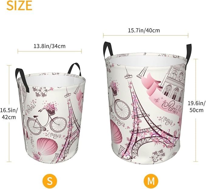 Paris Eiffel Tower Round Laundry Hamper Storage Basket Toys Clothes Organizer Bin For Home Bathroom Bedroom Dorm Nursery, 62l