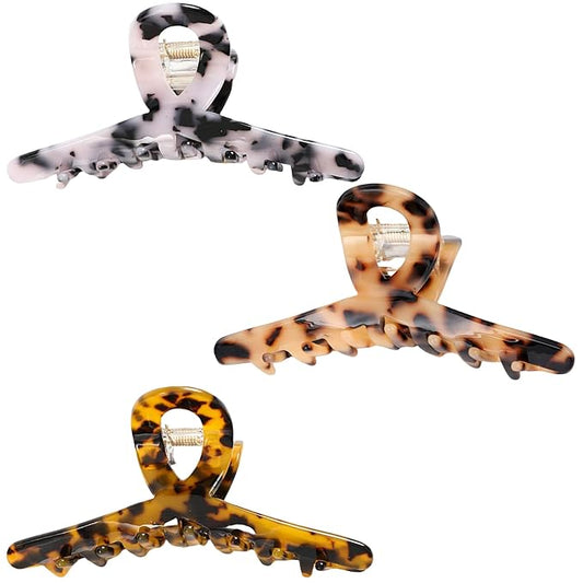 4.1 Inch Hair Clips Tortoise-shell Claw Cellulose Acetate Jaw Clip Celluloid French Design Hair Barrettes Grip Leopard Print Clamps for Women Ladies Mother (3 Pack)