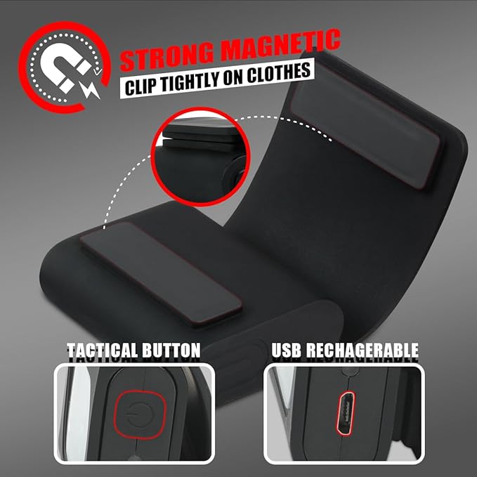 2 Pack Safety Jogging LED Light, Black, Water Resistant, 4 Modes, USB Charging, Strong Magnetic Clip for Night Running, Walking, Hiking