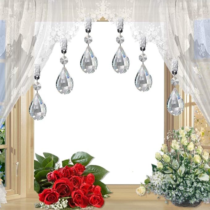 Swpeet Marquise Tablecloth Weights with 10Pcs Metal Clip Kit, Crystal Glass Teardrop Prisms Pendant for Outdoor Picnic Tables