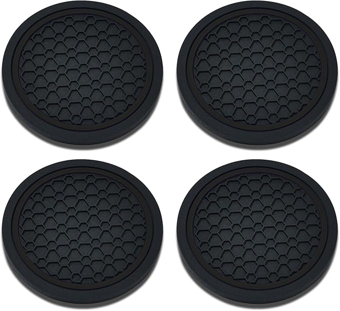 4PCS Car Cup Holder Coasters, 2.75 Inch Non-Slip Insert Cup Holder Pad, Dustproof Automotive Interior Accessories Mat, Universal for Trucks, Vehicles, RVs and More (Black)