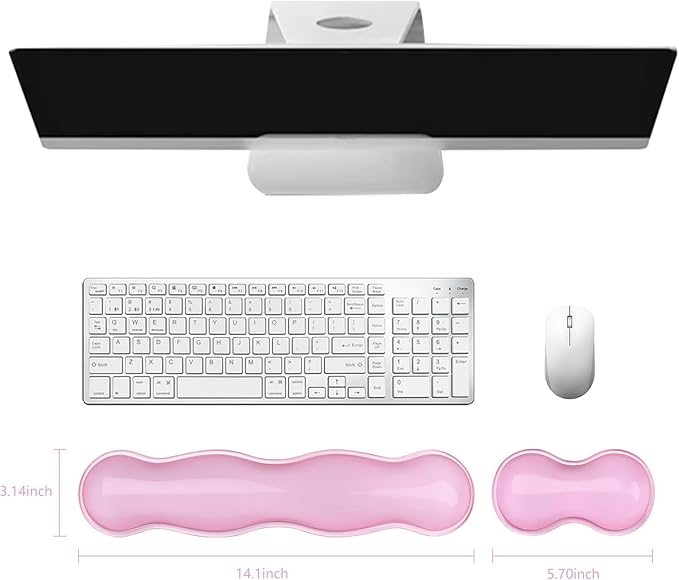 Gel Keyboard and Mouse Wrist Rest, Cute Wrist Support and Arm Support Keyboard Rest for Keyboard and Mouse Typing Pain Relief, Suitable for Office/Computer/Laptop/Gaming (Transparent Pink Set)