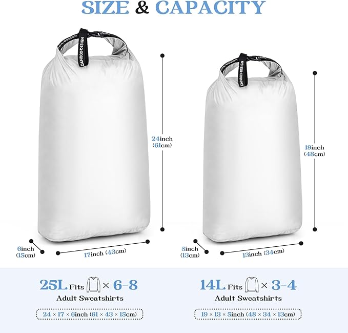 Travel Laundry Bags, 2 Pcs Waterproof Dry Wet Bags, Dirty Clothes Organizer with Handles, Collapsible Storage Bag for Workout Swimsuit Diaper Yoga Beach Bathing Camping