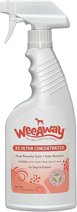 Wee Away X2 Dog Urine Stain & Odor Remover – Double Strength Enzyme Spot Cleaner for Dog Pee, Marking & Odor Removal – Carpet, Furniture & Bedding, Non-Toxic, 16oz