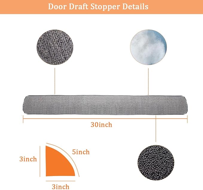 30 Inch Under Door Draft Stopper, Blocks Hot Cold Air Wind from Door and Window Bottom,Weather Seal, Reduce Noise Light,Triangular, Gray