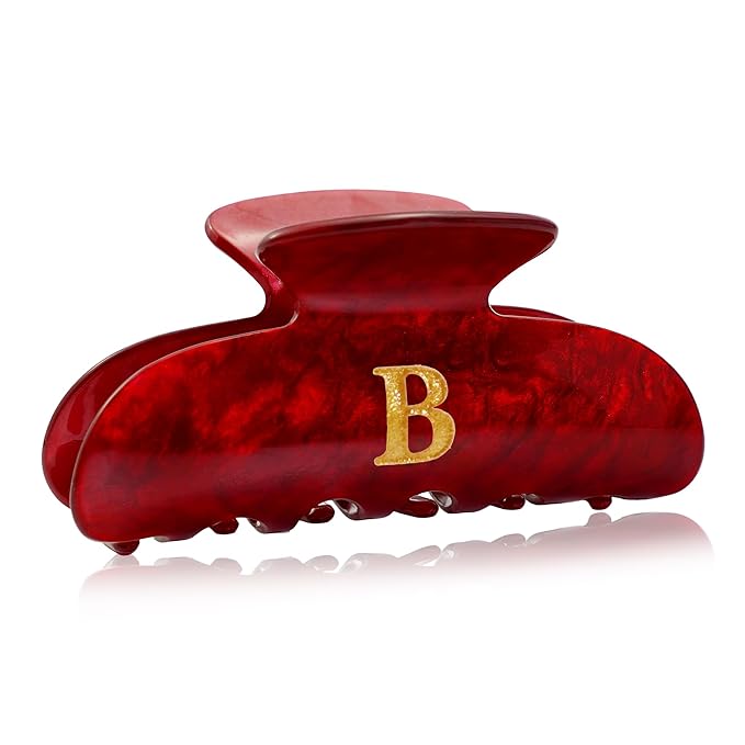 Acrylic Letter Hair Clips for Women -Red Monogram Hair Claw Alphabet Large Hair Clip, Fashion Glitter Claw Clips Elegant And Durable Hair Accessory, Letter B