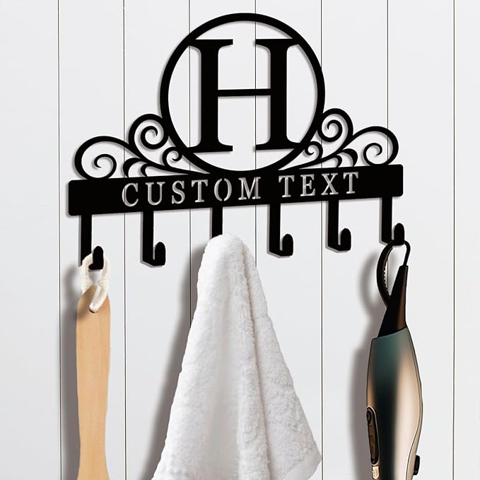 Personalized Initial Key Holder for Wall, Decorative Metal Key Holder Wall Mount, Key Hooks Coat Rack Monogram Decor, Perfect for Bathroom, Living Room, Kitchen, Anniversary Housewarming Gift