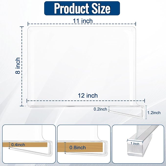 12 Pack Clear Acrylic Shelf Dividers for Closet Shelf Organizer in Bedroom, Kitchen, Office, and Bathroom for Clothes, Books, Hats, and Handbags
