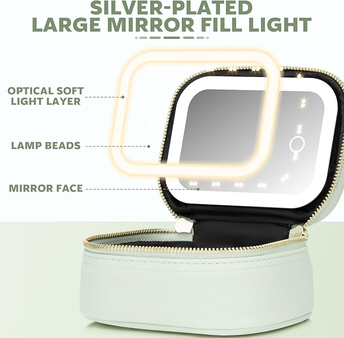 Small Makeup Bag with Led Mirror, Mini Travel Make up Bag 3 Light Modes Adjustable Brightness, for Women Organizer Cosmetic Bag, Portable Travel Train Toiletry Bag, for Pool Parties Work Touch-Ups
