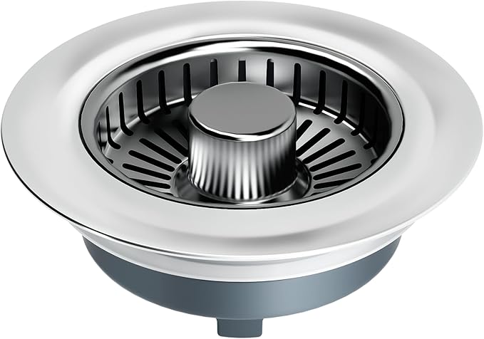 zaa Upgraded 3in1 Kitchen Sink Drain Strainer & Sink Stopper, 304 Stainless Steel Sink Drain Basket & Sink Protector for Kitchen with Anti-Clog Filter, Fit US Standard 3-1/2'' Sink Drain Hole, Gray