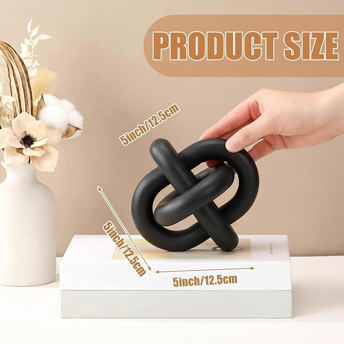 3 Link Wood Knot Decor - Hand Carved Coffee Table Decoration, Boho Chain Link Decor, Modern Shelf, Rustic Objects for Home Living Room Bedroom(Black)