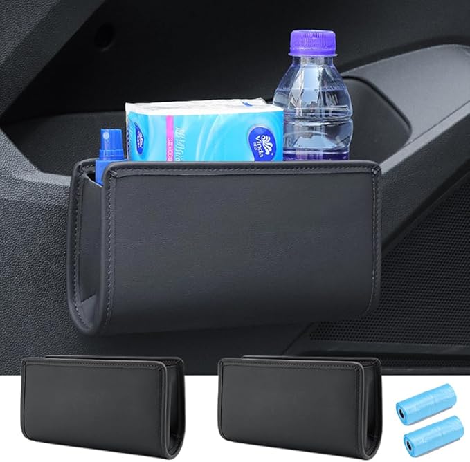 Tumecos 2Pcs Multifunctional Storage Box, Car Trash Can, Auto Door Side Organizer, Large Capacity Storage Bag, Back Seat Storage Pocket, Car Accessories Organizer Box (Style A)