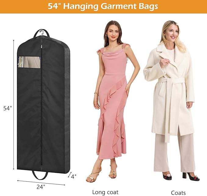 MISSLO 54" Garment Bags for Travel for Women Waterproof Dress Bags for Gowns Long Dress Cover for Gowns, Black, 1 Pack