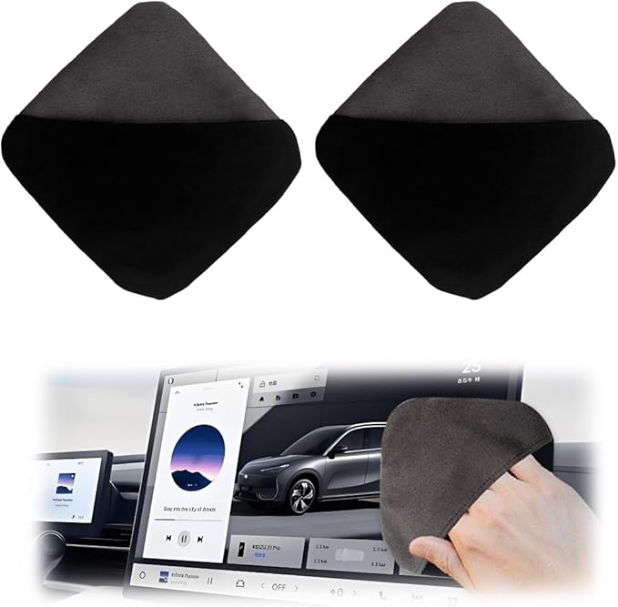 2PCS Car Screen Cleaner, 4.13"×4.13" Square Microfiber Cloth Auto Cleaning Wipes, Reusable Non-Scratch Touchscreen Cleaning Pad for Dashboard LCD Display Laptop, Car Accessories