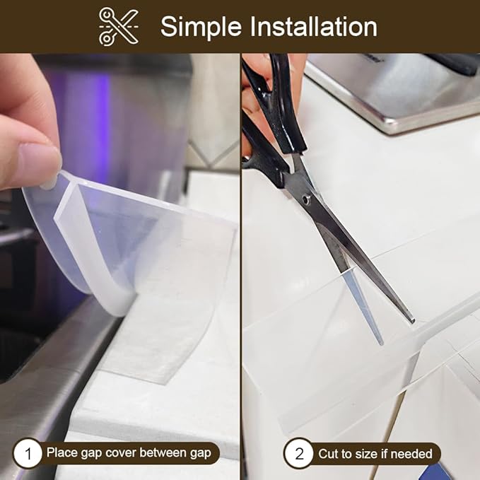Silicone Kitchen Stove Counter Gap Covers, Kitchen Counter Gap Anti-Slip Filler Seals Spills Between Counter, Stovetop, Oven, Washer, Set of 2 (21 Inches, Clear)