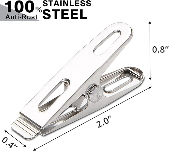 50 Pack Heavy Duty Clothes Pins Stainless Steel Clothespins Laundry Clips Metal Clothes Pegs Clothing Clips for Hanging Clothes Home Outdoor, Silver