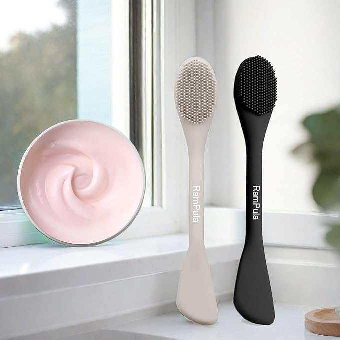 Face Mask Brush Applicator, Mask Brushes For Facials Cleansing & Exfoliating, Facial Clay Mask Applicator Tool Silicone Mask Spatula Cream Skincare For Apply Cream, Lotion, Mud, Clay (Black+Starlight)