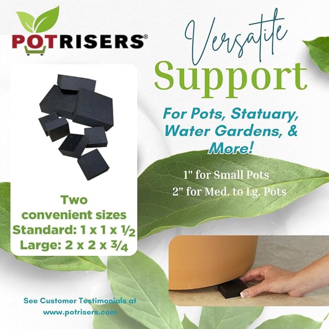 POTRISERS Large 2" x 2" x 3/4" - 12 Pieces Outdoor Plant Risers & Drainage Invisible Pot Feet Elevates up to 3 Planters, Pots, or Statues – Ideal for Patios, Decks, and Gardens