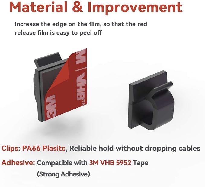 Cable Clips 40pcs with Strong Adhesive Tapes, Wire Holder Organizer Cord Management for Car, Office and Home (Black- CC05(40PCS))