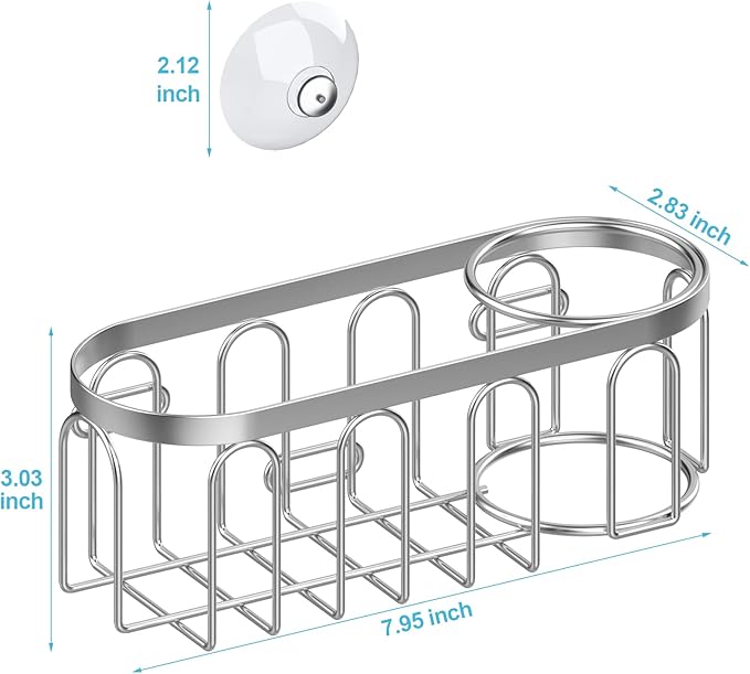 Yazoni 2-in-1 Sponge Holder for Kitchen Sink, Suction Cup Kitchen Caddy, No Drill Rustproof Sink Organizer for Place Dishwashing Brush Soap and Sponge (Silver)