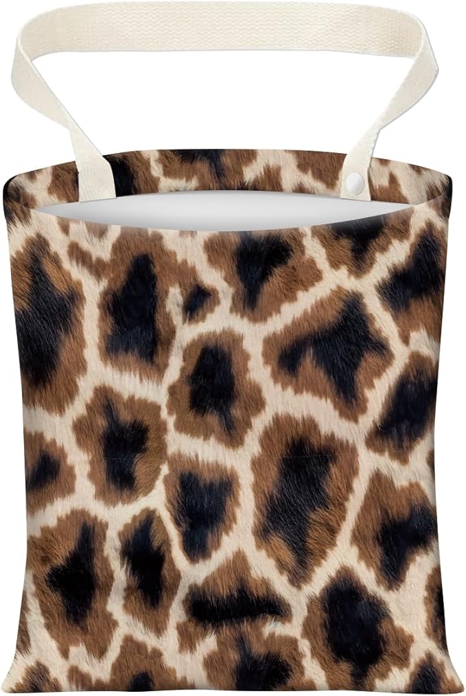 Cute Car Trash Can, Hanging Canvas Car Back Seat Organizer and Storage Bag, Funny Car Trash Bag for Travelling, Outdoor Cute Black Brown Leopard