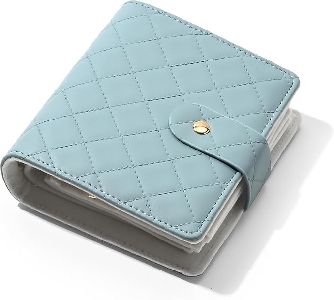 Oirlv Travel Jewelry Organizer Case Portable Jewelry Book with Velvet Pouches for Jewelry Travel Essentials (Light Blue)