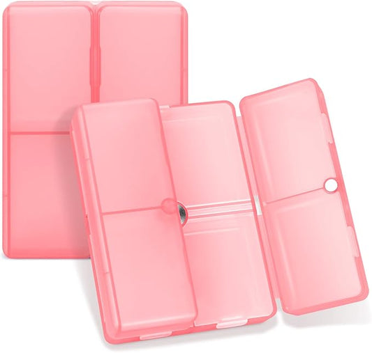 FYY Daily Pill Organizer, 7 Compartments Portable Pill Case Travel Pill Organizer,[Folding Design] Pill Box for Purse Pocket to Hold Vitamins,Cod Liver Oil,Supplements and Medication-Clear Red