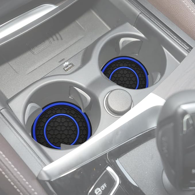 Car Cup Coaster Universal Automotive Waterproof Non-Slip Cup Holders Sift-Proof Spill Holder Car Interior Accessories 2 Pack Black & Blue