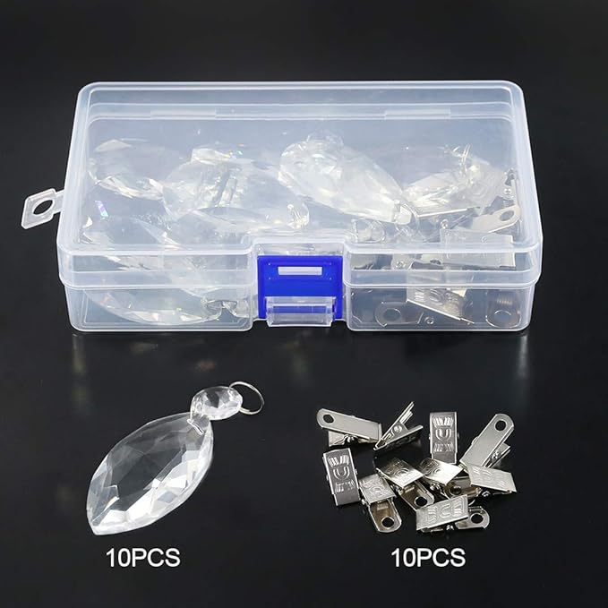 Swpeet 10pcs Lute Tablecloth Weights with Metal Clip Kit, Crystal Glass Teardrop Prisms Pendant for Outdoor Picnic Tables