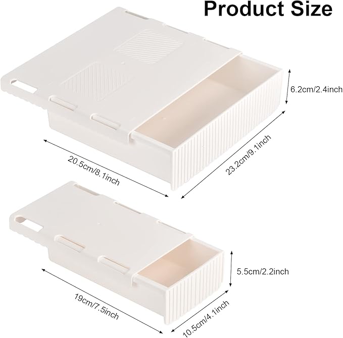 YOOUSOO 2 Pack Under Desk Drawer Storage, Under Desk Organizer, Hidden Self-Adhesive Desks Drawers Slide-out, Stick on Desks Drawer White, Under Mount Drawers for Office/Classroom/Home
