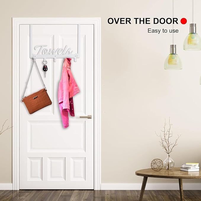 2 Pack Over The Door Hooks, Towel Rack for Bathroom Towel Holder for Hanging Heavy Duty, Over Door Hanger with 10 Coat Hooks for Bedroom Bathroom Kitchen Bag, Coats, Hats (White)