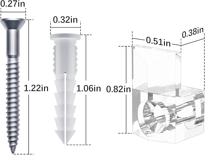 22 Sets of Mirror Holder Clips Kit,3/8 Crystal Clear Plastic Mirror Clip,Mirror Holder Clips Glass Retainer Clips Kit,Mirror Hanging kit with Screws and Fixed Mirror Box Door