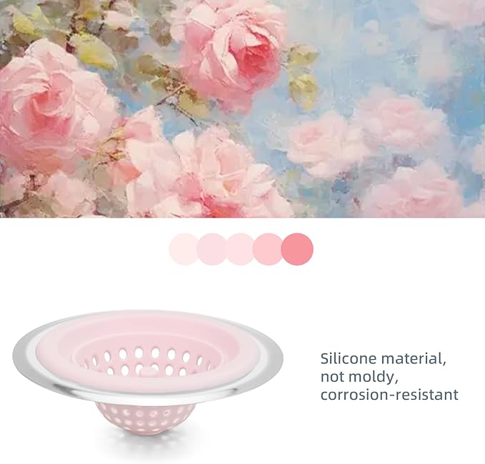 2 PCS Kitchen Stainless Silicone Sink Strainer, 4.5 inch Diameter… (Light Pink)