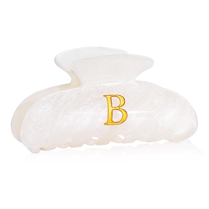Acrylic Letter Hair Clips for Women -White Monogram Hair Claw Alphabet Large Hair Clip, Fashion Glitter Claw Clips Elegant And Durable Hair Accessory, Letter B