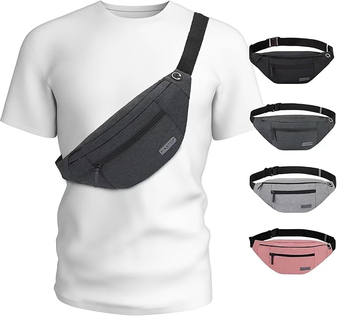 MAXTOP Large Crossbody Fanny Pack with 4-Zipper Pockets, Gifts for Enjoy Sports Festival Workout Traveling Running Casual Hands-Free Wallets Waist Pack Phone Bag Carrying All Phones
