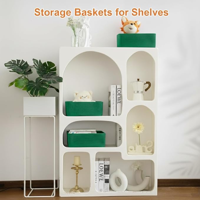 Ordn2Ordn Small Storage Baskets for Organizing, Woven Storage Bins for Shelves, Gift Basket Empty, Cute Decorative Closet Organizer, Baby Rope Basket, Dog Toy Storage, 12.6x8.2x5”, 3Packs Green