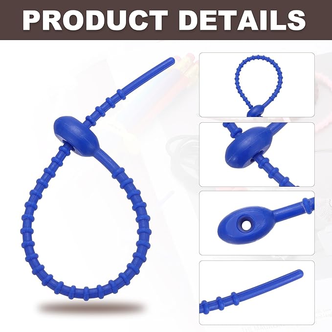 PATIKIL 8 Inch Silicone Cable Ties, 20pcs Rubber Reusable Twist Zip Ties Organizer for Home Office Kitchen Food bags Wires Adjustable Bag Clip, Dark Blue