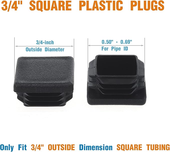 1 Inch Square Plastic Plugs, Pipe OD 1" x 1", Steel Chair Leg End Caps, Bar Stool Glides, Fence Plugs, Furniture or Fitness Equipment End Caps (12 Packs)